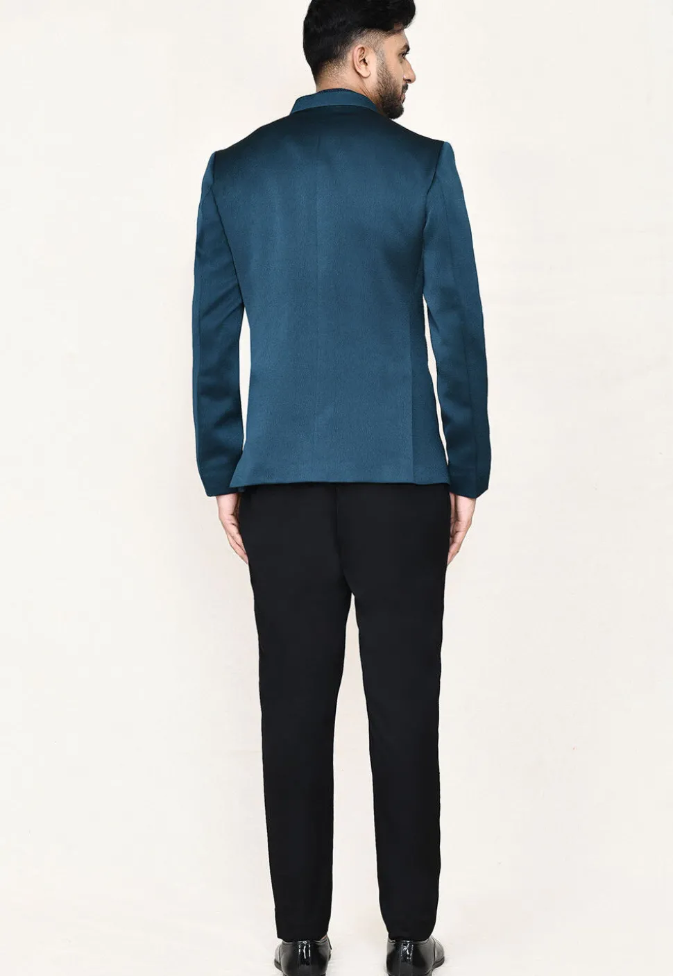 Woven Polyester Jodhpuri Suit in Teal Blue