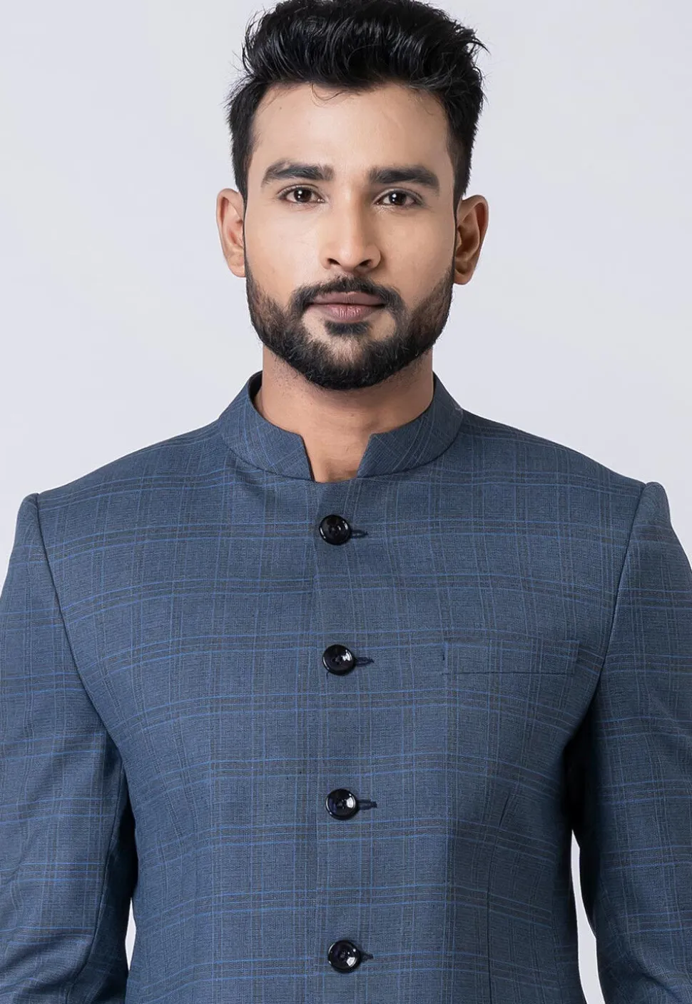 Woven Polyester Jodhpuri Suit in Dusty Blue