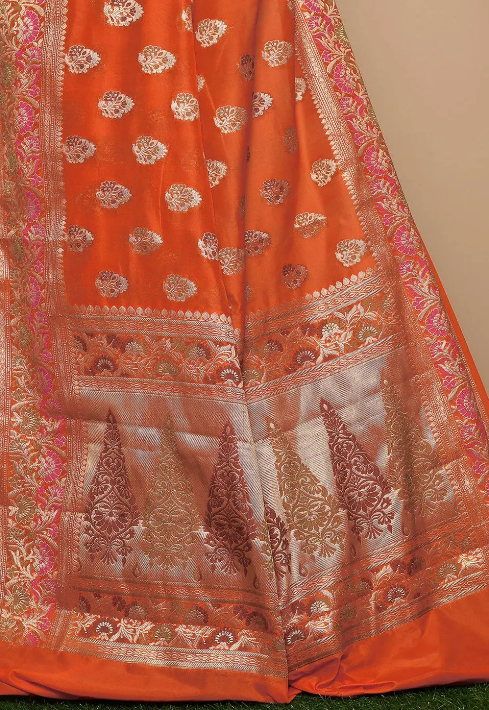 Woven Pure Banarasi Silk Saree in Orange