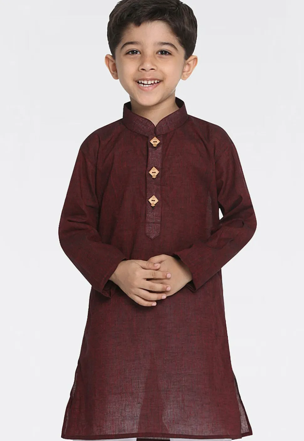 Woven Pure Cotton Kurta in Maroon