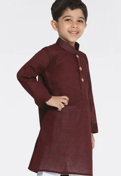 Woven Pure Cotton Kurta in Maroon