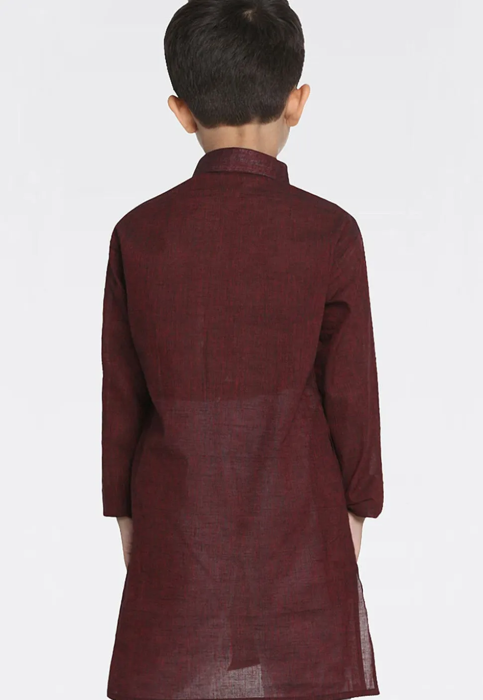 Woven Pure Cotton Kurta in Maroon