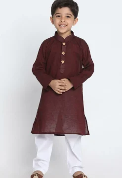 Woven Pure Cotton Kurta in Maroon
