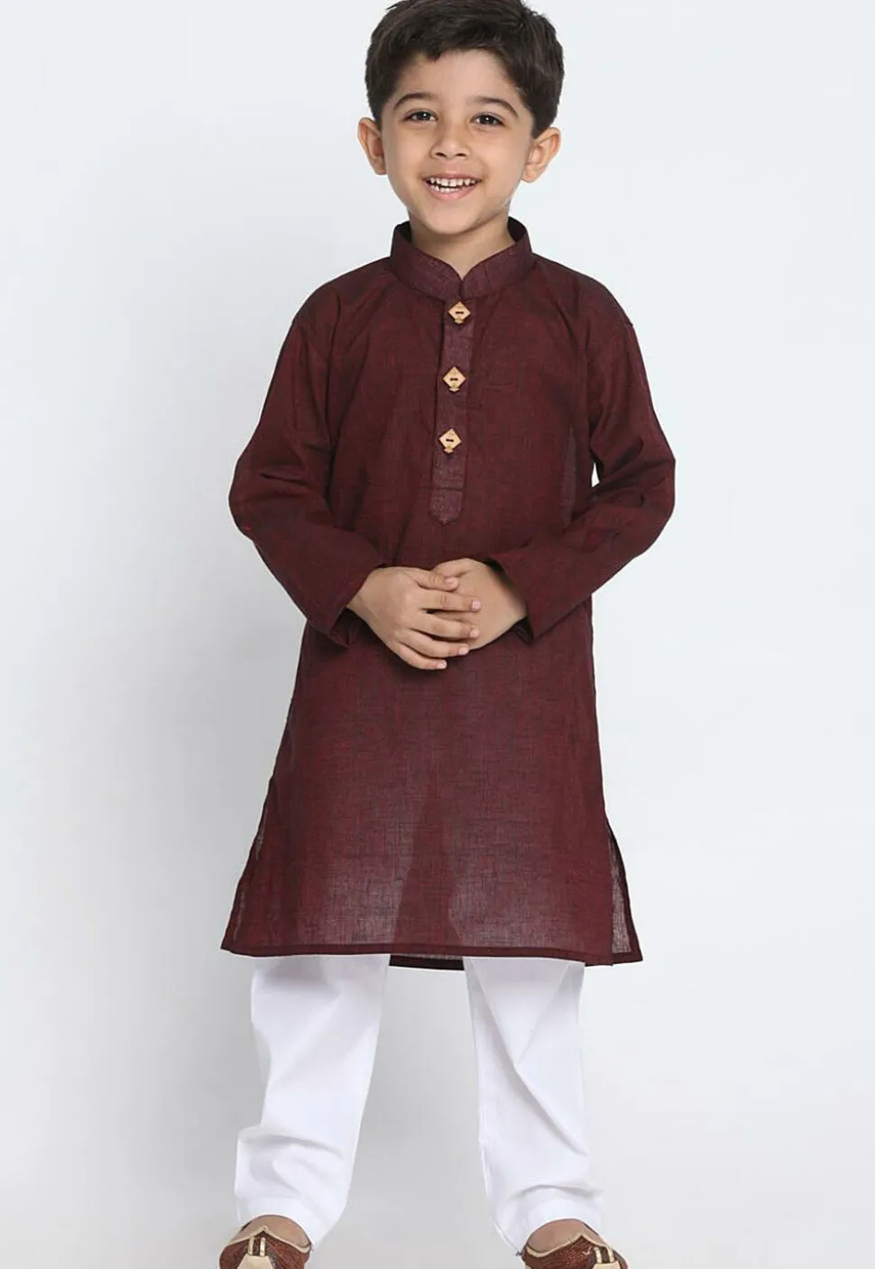 Woven Pure Cotton Kurta in Maroon