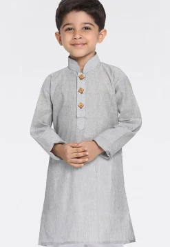 Woven Pure Cotton Kurta in Light Grey