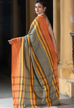Woven Pure Cotton Saree in Grey and Multicolor