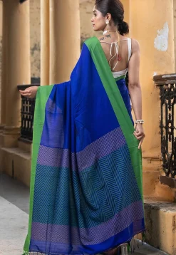 Woven Pure Cotton Saree in Royal Blue