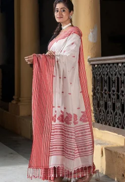 Woven Pure Cotton Saree in Off White