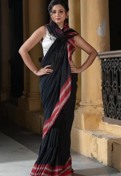 Woven Pure Cotton Saree in Black