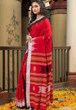 Woven Pure Cotton Saree in Red