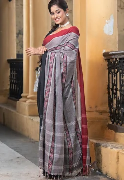 Woven Pure Cotton Saree in Grey