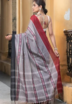 Woven Pure Cotton Saree in Grey