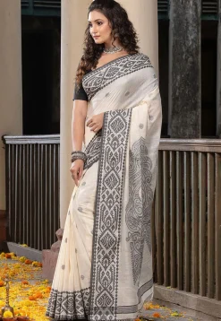 Woven Pure Cotton Saree in Off White