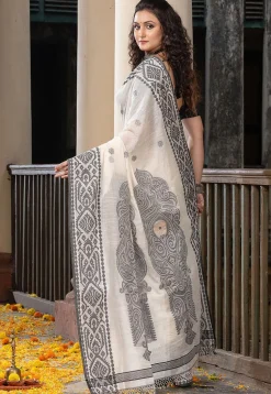 Woven Pure Cotton Saree in Off White