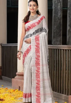 Woven Pure Cotton Saree in Off White