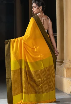 Woven Pure Cotton Saree in Yellow