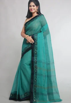 Woven Pure Cotton Tant Saree in Sea Green