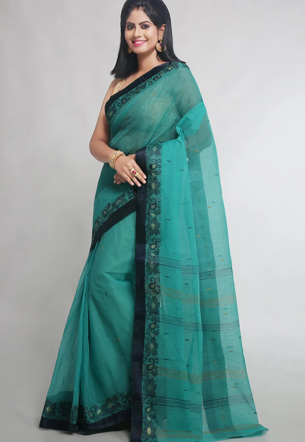 Woven Pure Cotton Tant Saree in Sea Green