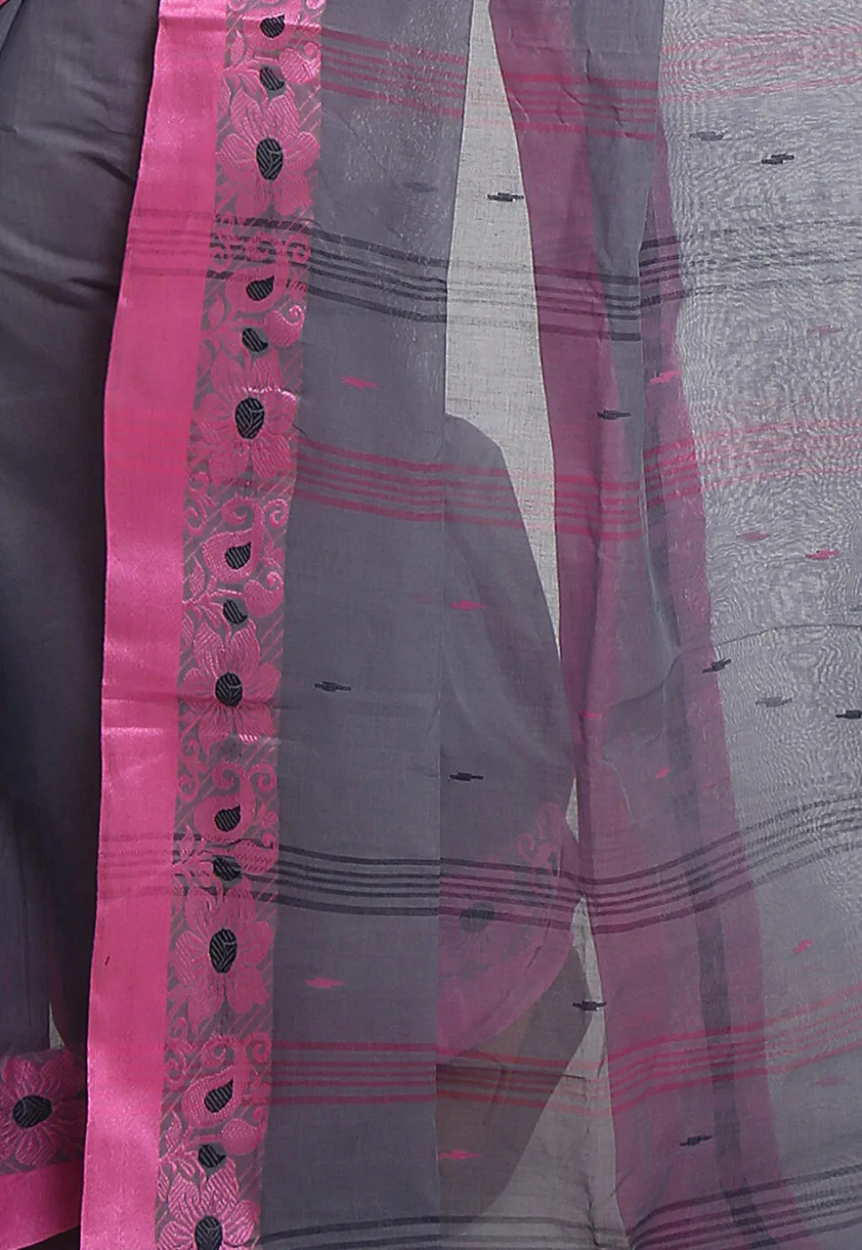 Woven Pure Cotton Tant Saree in Grey