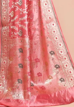 Woven Pure Dupion Silk Saree in Pink