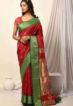 Woven Pure Paithani Silk Saree in Red
