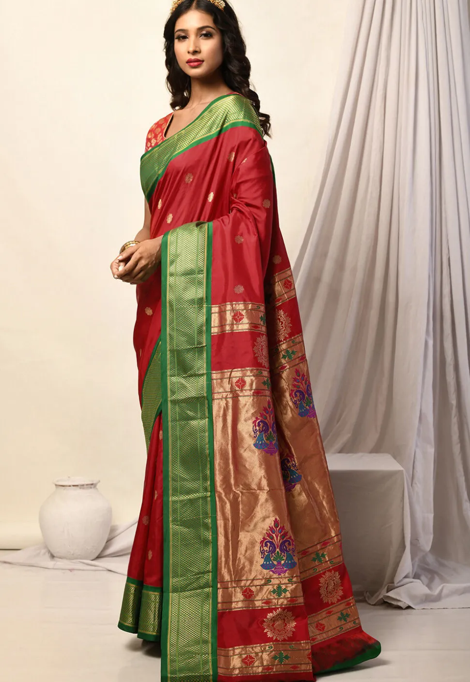 Woven Pure Paithani Silk Saree in Red