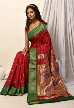 Woven Pure Paithani Silk Saree in Red
