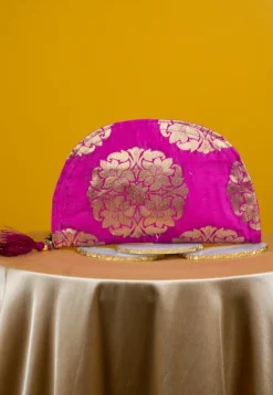Woven Pure Silk Clutch Bag in Fuchsia