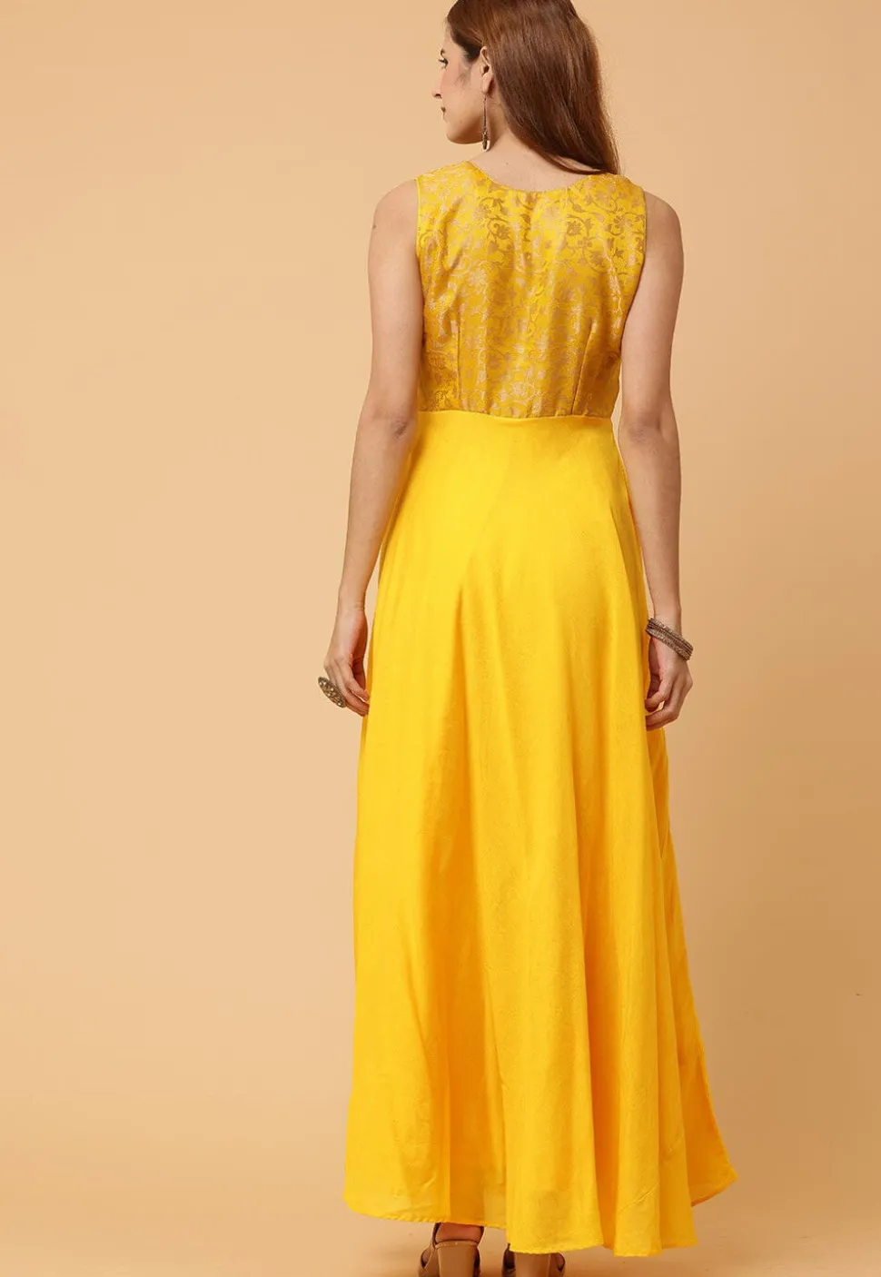 Woven Pure Silk Maxi Dress in Yellow