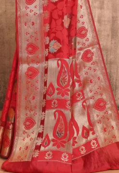 Woven Pure Silk Saree in Red
