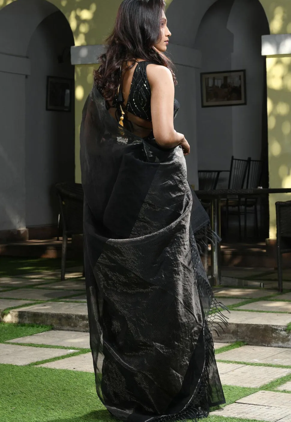 Woven Pure Silk Saree in Black