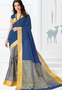 Woven Pure South Cotton Saree in Navy Blue