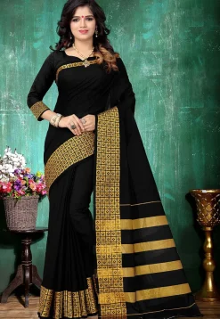 Woven Pure South Cotton Saree in Black