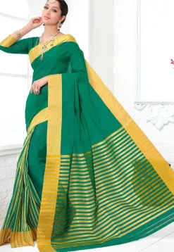 Woven Pure South Cotton Saree in Dark Teal Green