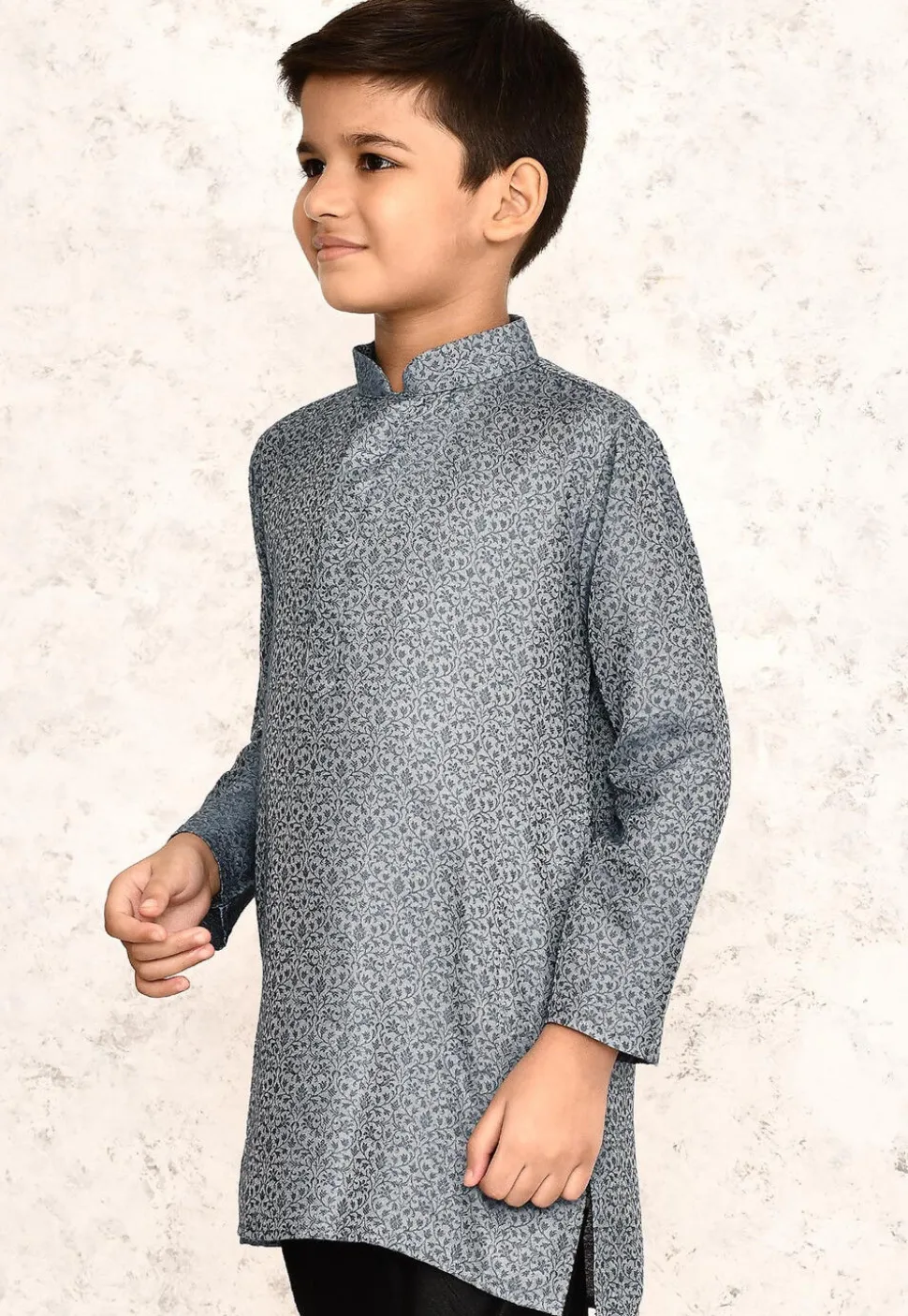 Woven Rayon Jacquard Kurta in Grey