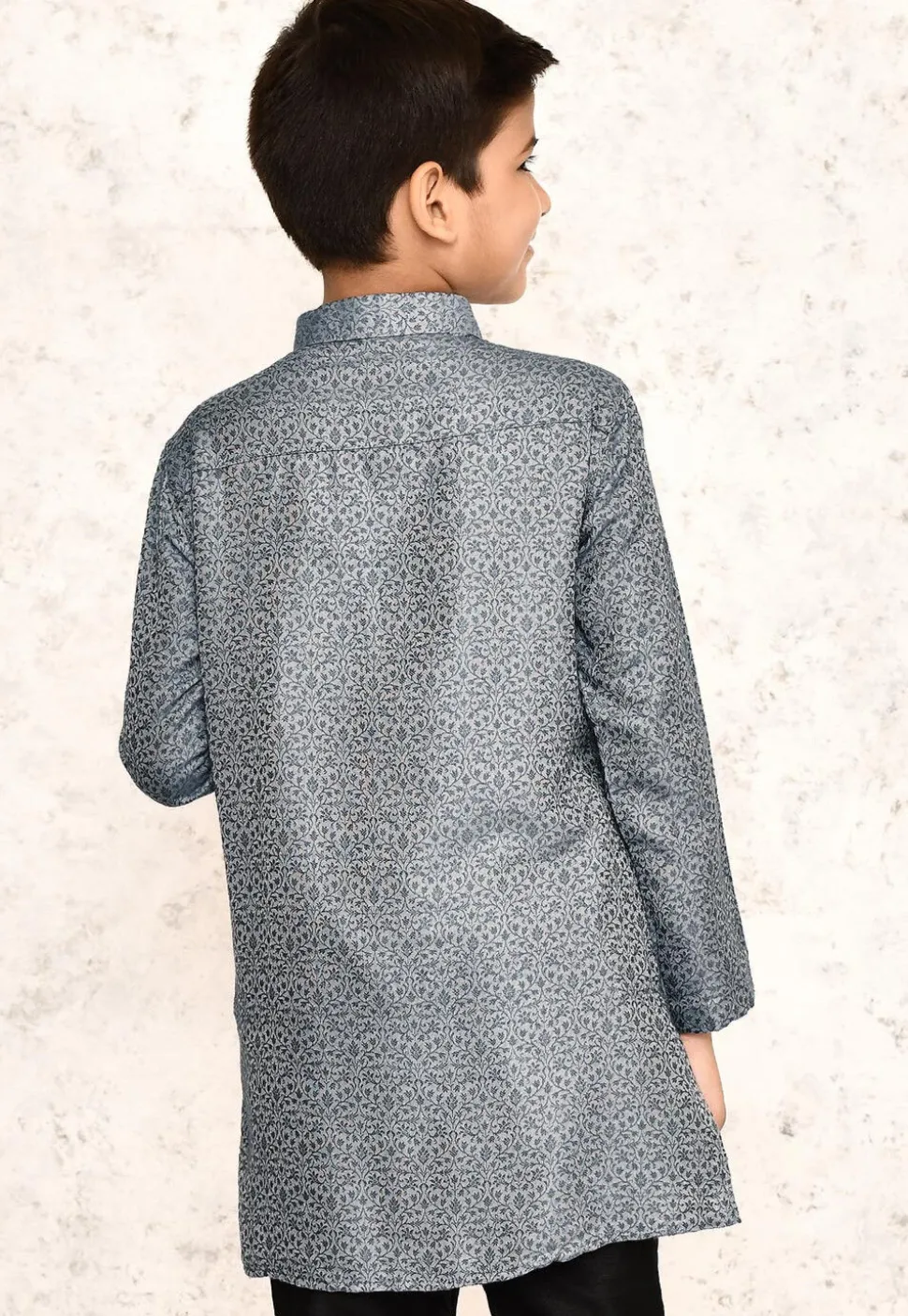 Woven Rayon Jacquard Kurta in Grey
