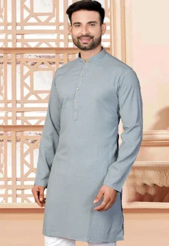 Woven Rayon Jacquard Kurta in Grey