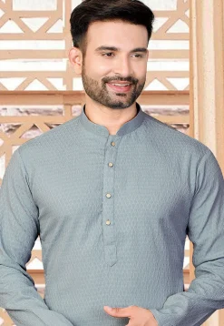 Woven Rayon Jacquard Kurta in Grey