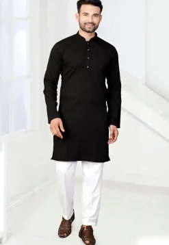 Woven Rayon Jacquard Kurta Set in Black