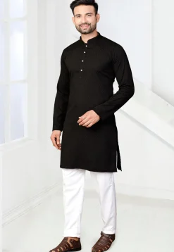 Woven Rayon Jacquard Kurta Set in Black