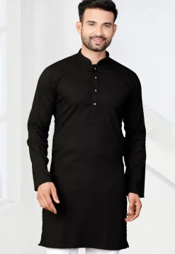 Woven Rayon Jacquard Kurta in Black
