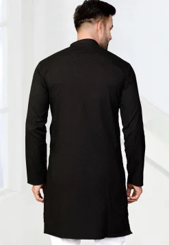 Woven Rayon Jacquard Kurta in Black
