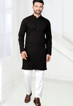 Woven Rayon Jacquard Kurta in Black