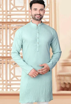 Woven Rayon Jacquard Kurta in Sea Green