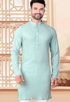 Woven Rayon Jacquard Kurta in Sea Green