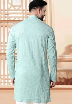 Woven Rayon Jacquard Kurta in Sea Green