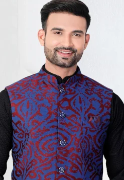 Woven Rayon Kurta Set in Black and Blue