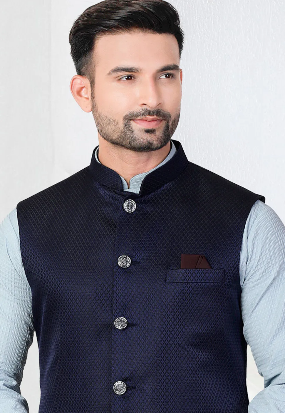 Woven Rayon Kurta Set in Blue