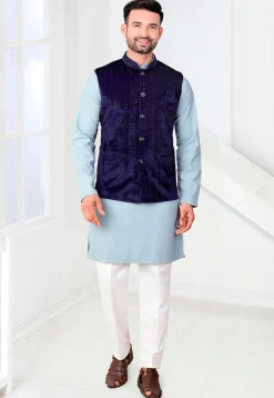 Woven Rayon Kurta Set in Blue
