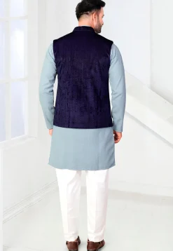 Woven Rayon Kurta Set in Blue